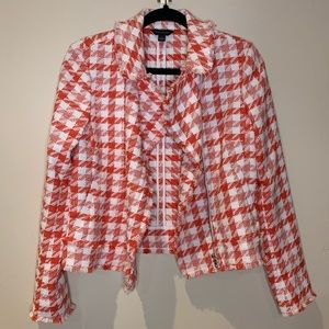 Ann Taylor Red Houndstooth Jacket Small